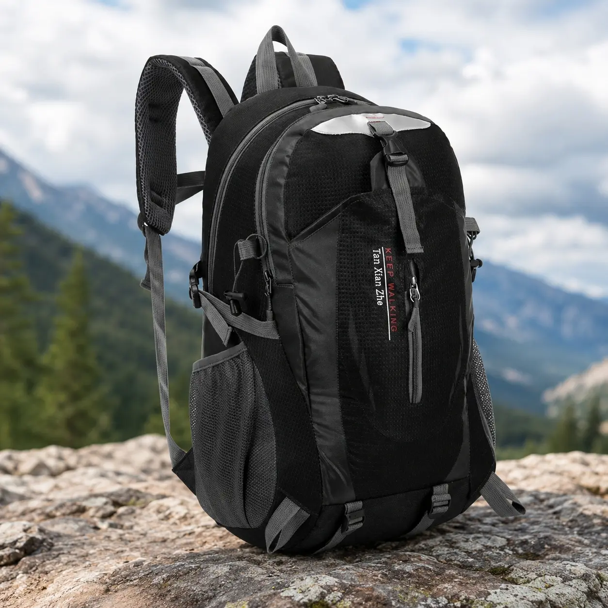 40L Large Capacity Hiking Backpack, Waterproof & Tear-Resistant Nylon, Lightweight Ventilated Back System with Adjustable Straps, Multi-Purpose for Trekking Camping Commuting Cycling, Unisex Daypack for Travel Sports School Essentials.