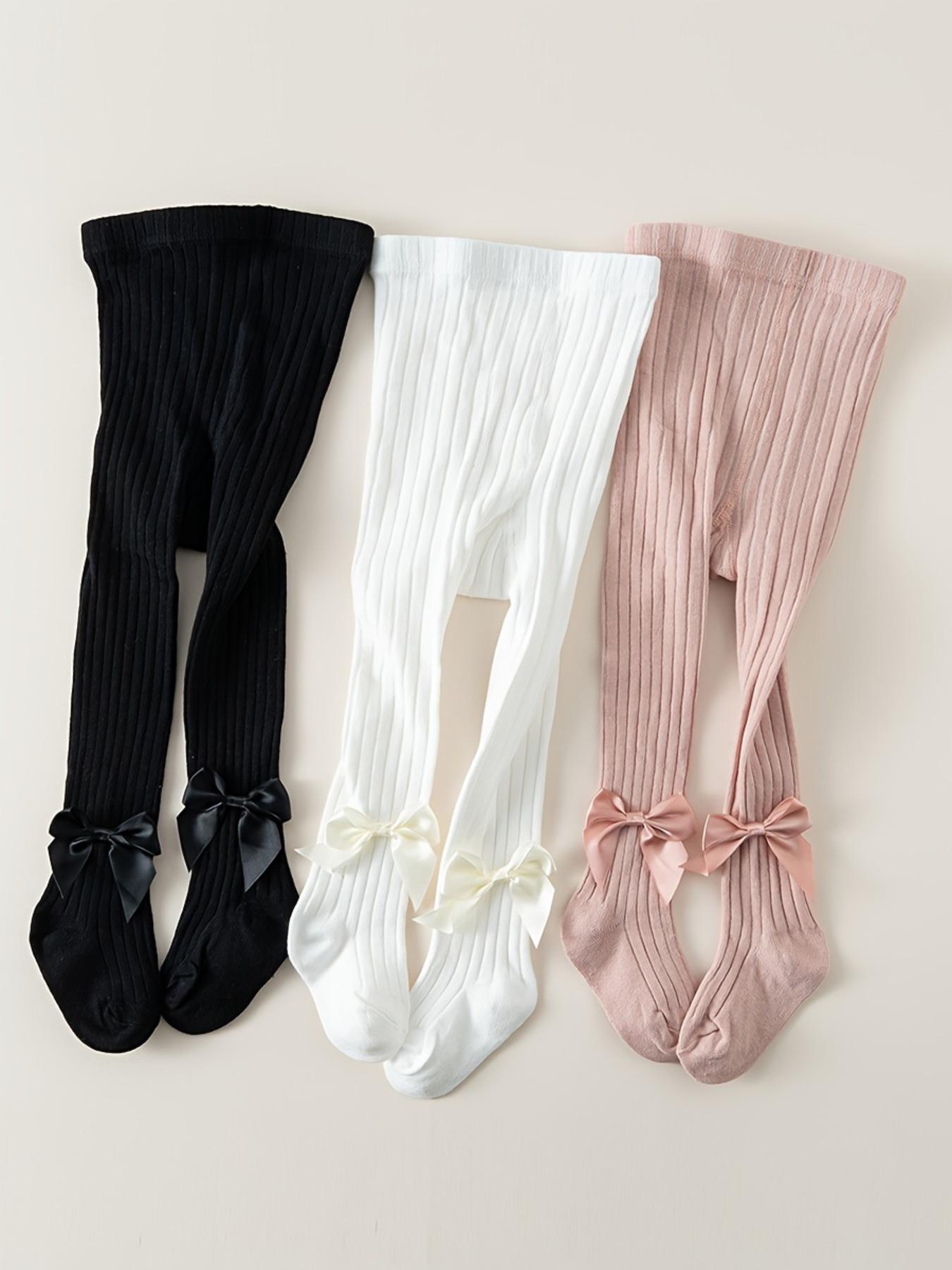 3-piece soft breathable rib tights with bows, comfortable four-season baby leggings, fashion striped baby pants, Tights Stretch Set