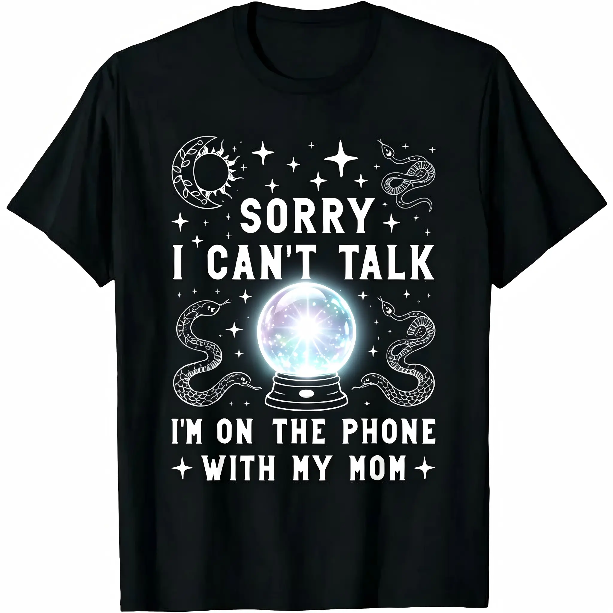 Women’s Casual Lady Short-Sleeve Round Neck T-Shirt - Funny "Sorry I Can't Talk I'm On The Phone With My Mom" Spirit Board Print, Comfortable Fit, Streetwear Style Sports & Outdoor Top