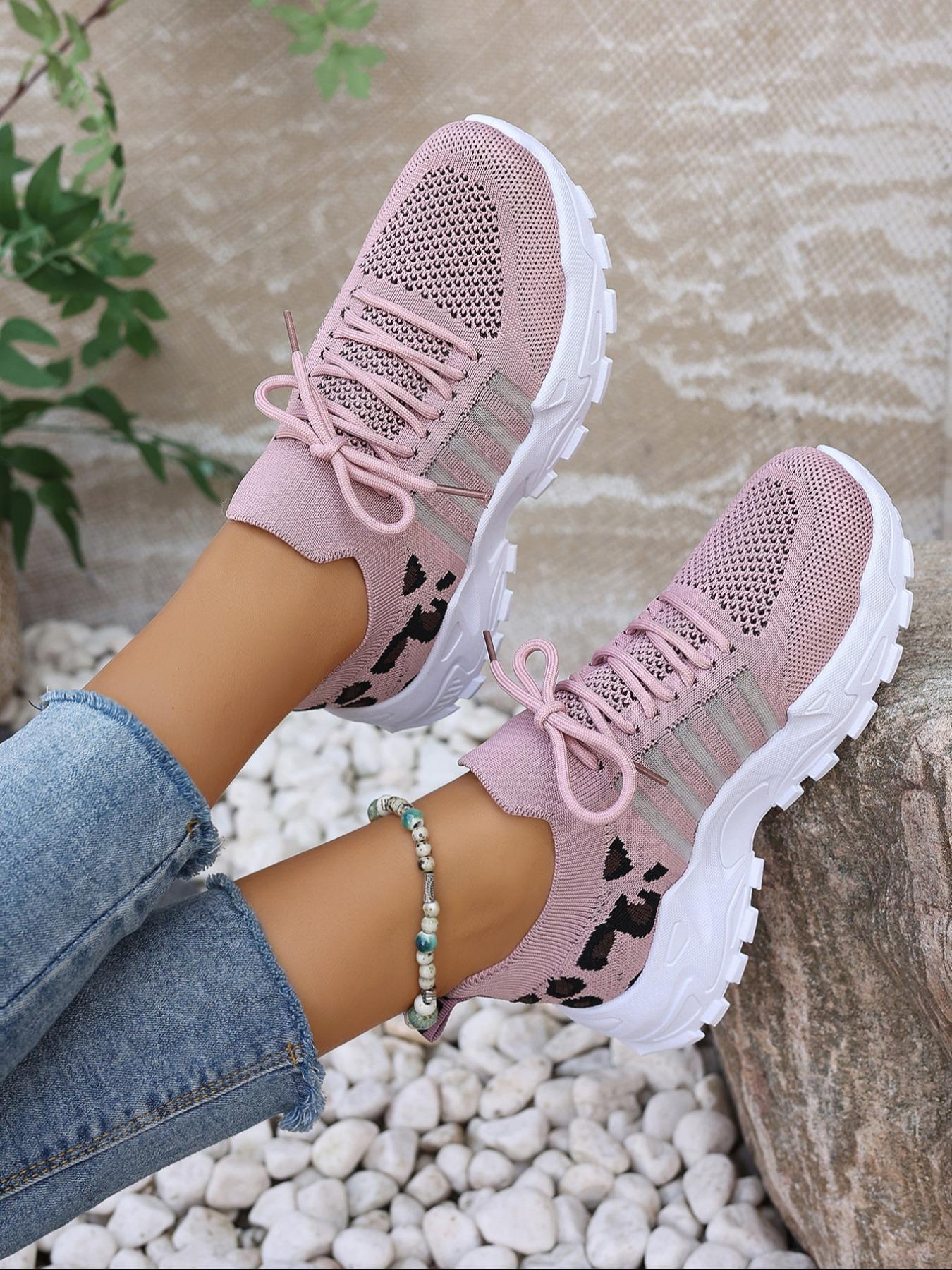 Women's Fashionable Leopard Print Lace Up Low Top Sneakers, Casual Comfortable Breathable Sports Athletic Running Shoess, All-match Basic Shoes for Daily Wear, Sporty Running Shoes