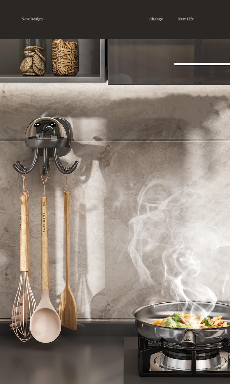 Kitchen Rotatable Hook Wall Mounted Storage Rack Kitchen Storage Rack Multi-Functional 360° Rotary Hook