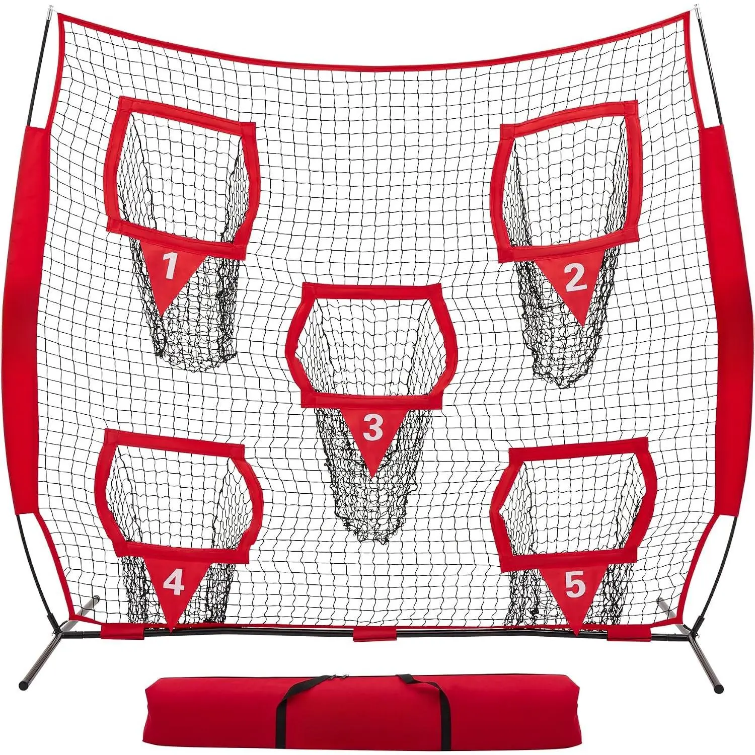 Football Throwing Net, Quarterback  Equipment with 5 Target Pockets, Football Practice Throwing Passing Accuracy Trainer with Carry Bag Ground Stakes for  Adults