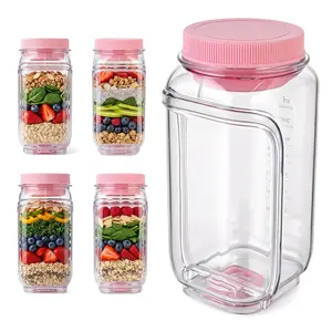 Salad Jar with Side Opening Leakproof Portable Salad Container with Dressing Cup & Lid Lid-to-Bowl Design Dishwasher & Freezer Safe for Office Gym Travel Picnic Pink summerwins