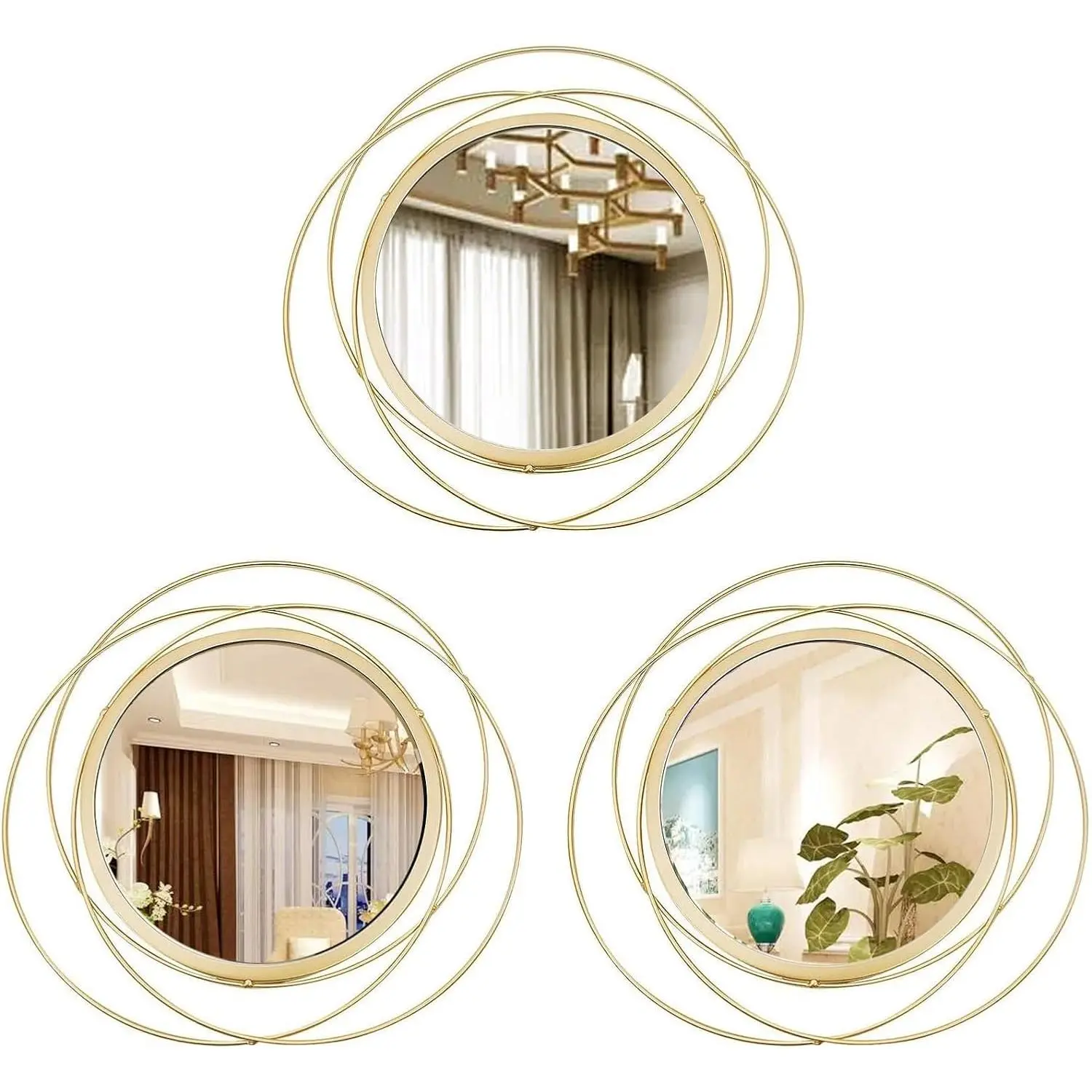 3 Set Round Mirrors for Wall Decor Living Room Bedroom Bathroom Dining Room Metal Circle Mirror Set Boho Decorative Sunburst Wall Art Accent Entryway -  9.5 in
