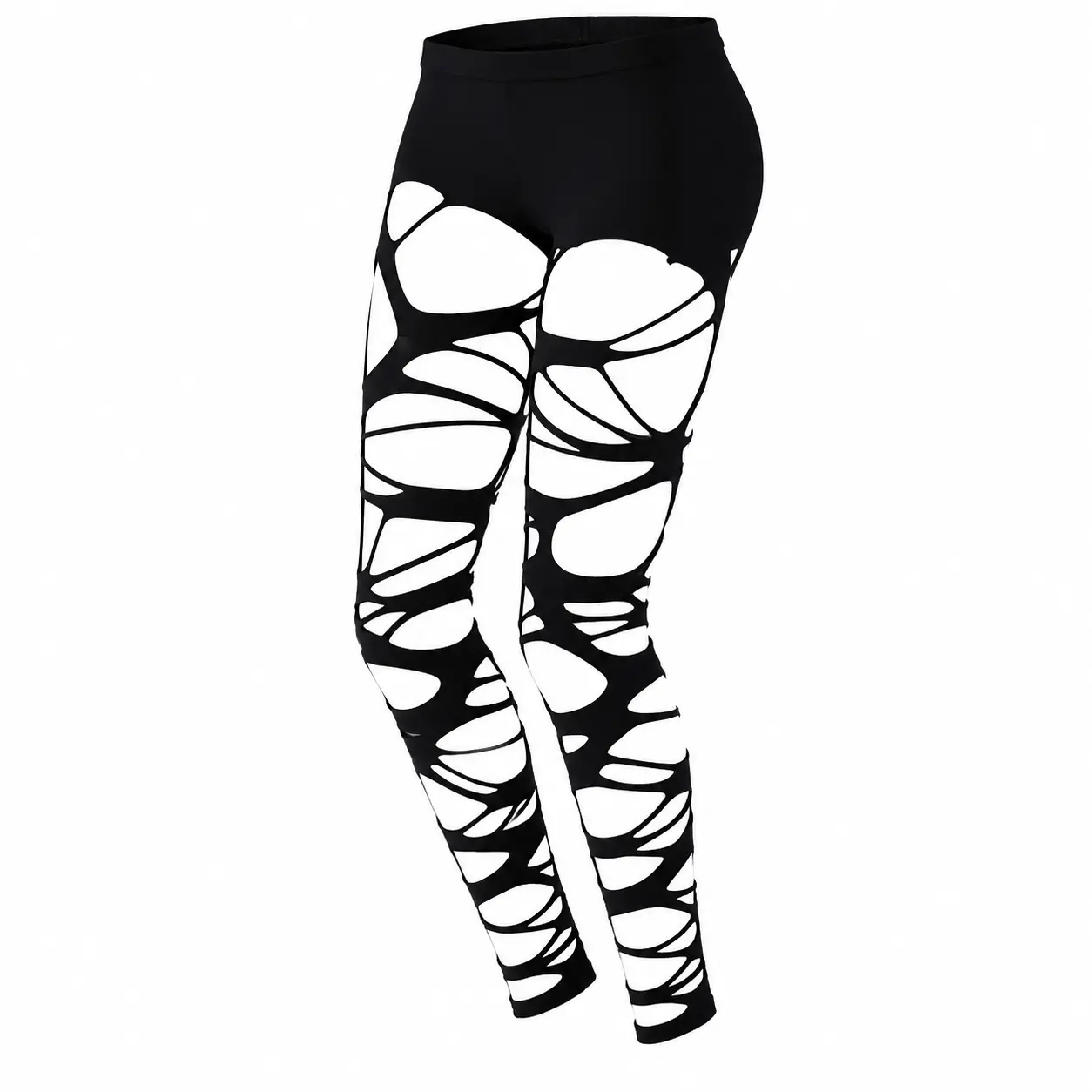 Women's Stretchy Ripped Fishnet Tights with Distressed Mesh Panels, Gothic Punk-Inspired Perforated Hosiery for Y2K Fashion, Halloween Costumes, Cosplay Outfits, and Themed Party Wear