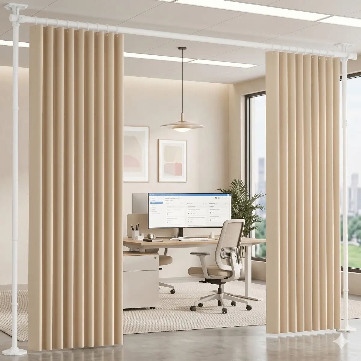 No Drilling Adjustable Heavy Duty Tension Rod for Room Divider Curtain, Floor to Ceiling 5-10ft Height 28-70inch Width, Temporary Privacy Partition for Home & Office Use