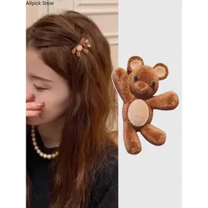 Cute Bear Velvet Hair Clip for Girls, Super Cute Clips, Sweet Side Cutout Claw Hairpin, Side Cut Design, Versatile Hair Accessory for All Seasons, Perfect for School and Festivals