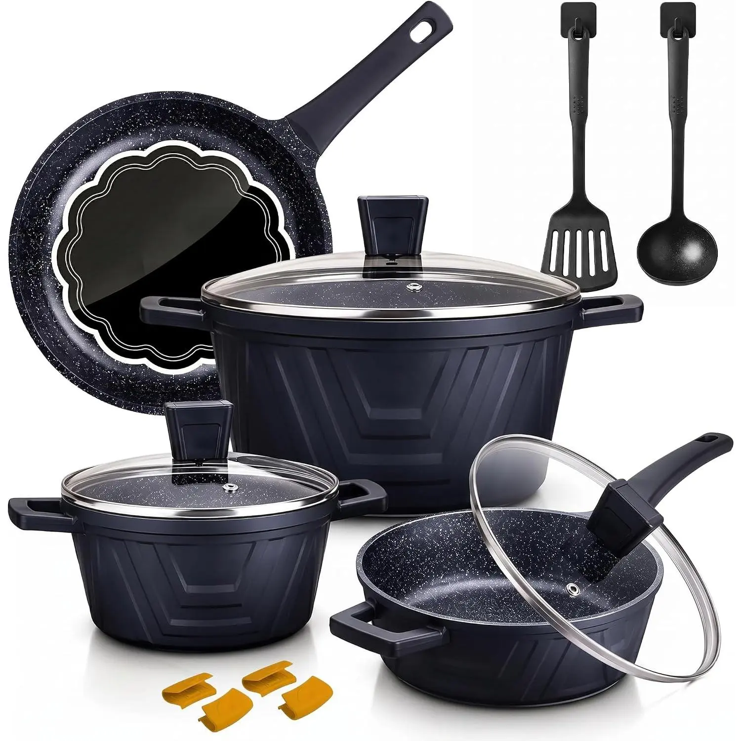 13 count Pots and Pans Set Nonstick, Marble Ceramic Coating Induction Cookware Set, Non Stick Kitchen Cooking Set with Frying Pans,  Handles, Saucepans & Utensils, PFOA & PFOS Free