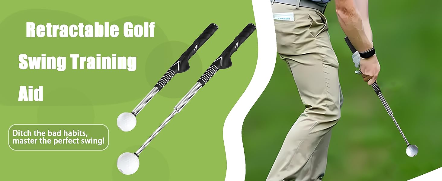 Stainless Steel Retractable Golf Swing Trainer & Grip Trainer for Right-Handed Training with Strength & Tempo Practice Telescopic Non-Slip Scratch-Resistant Club for Chipping and Hitting
