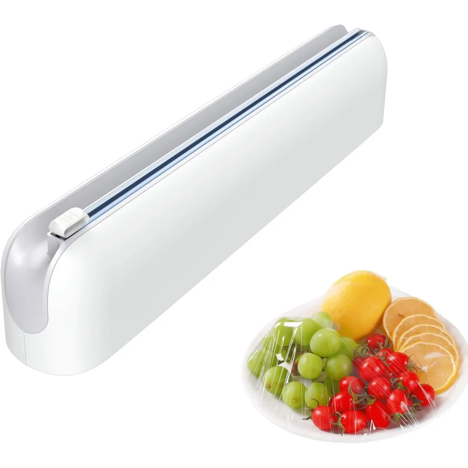 Aluminum Foil & Plastic Wrap Dispenser with Cutter - Easy One-Hand Operation, Space-Saving Kitchen Organizer for Worktops & Cabinets, Magnetic Cling Film Dispenser - Fits 12" Rolls, Gray