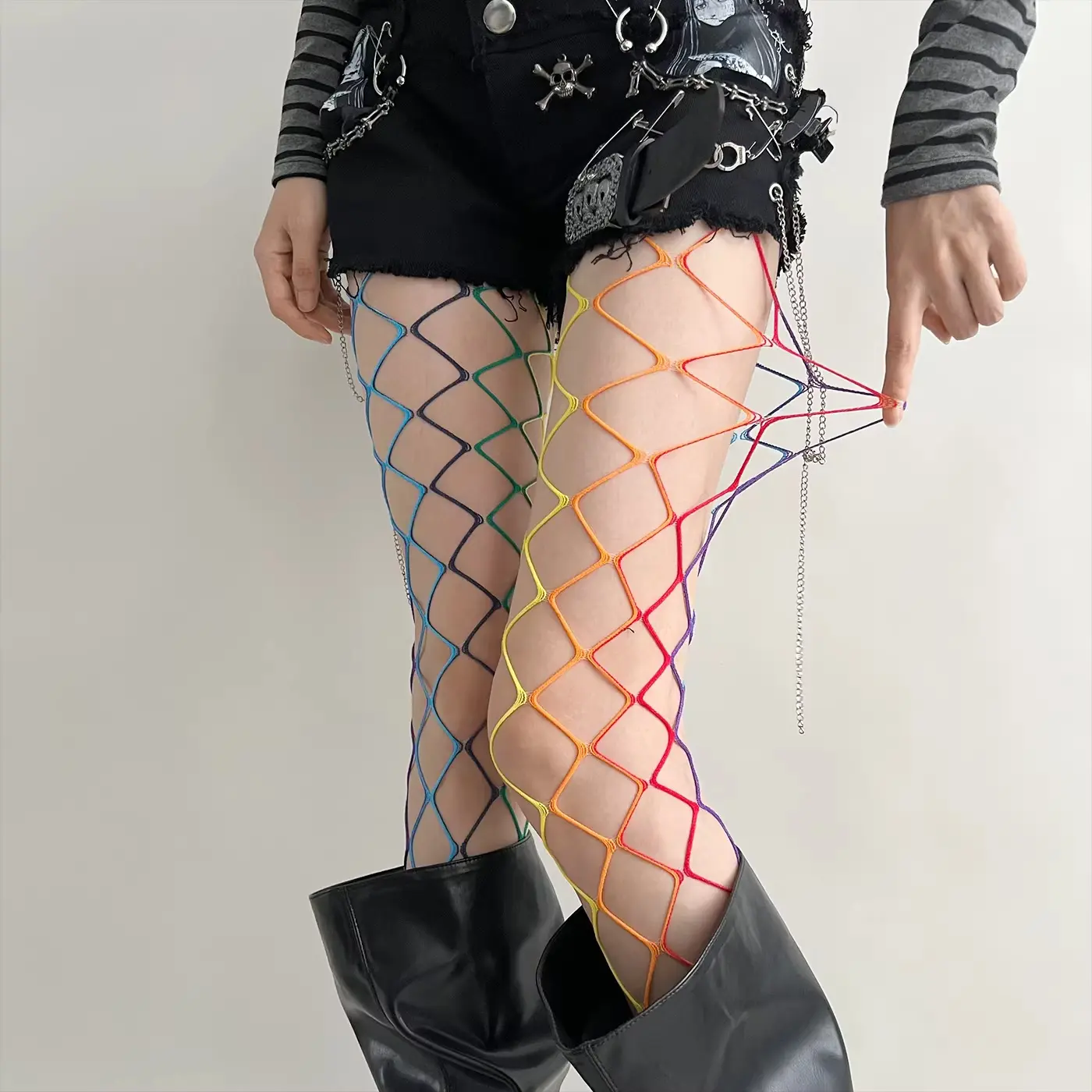 Women's Gradient Fishnet Tights, Colorful Rainbow Mesh Stockings, Y2K Alt Fashion Hosiery for Party & Festival Outfits