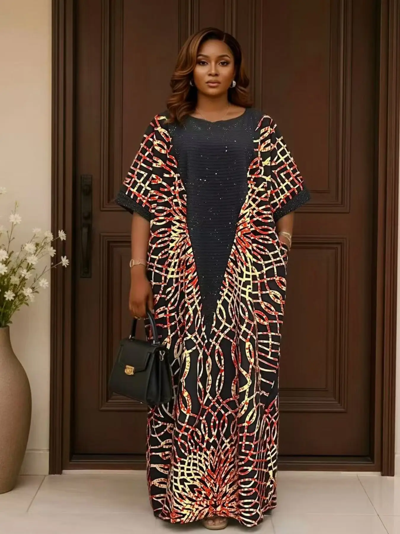 Elegant Plus Size Loose Boubou Dress, Rhinestone Print Long Party Dress, Summer Beach Vacation Dress, Women's Daily Wear 2026