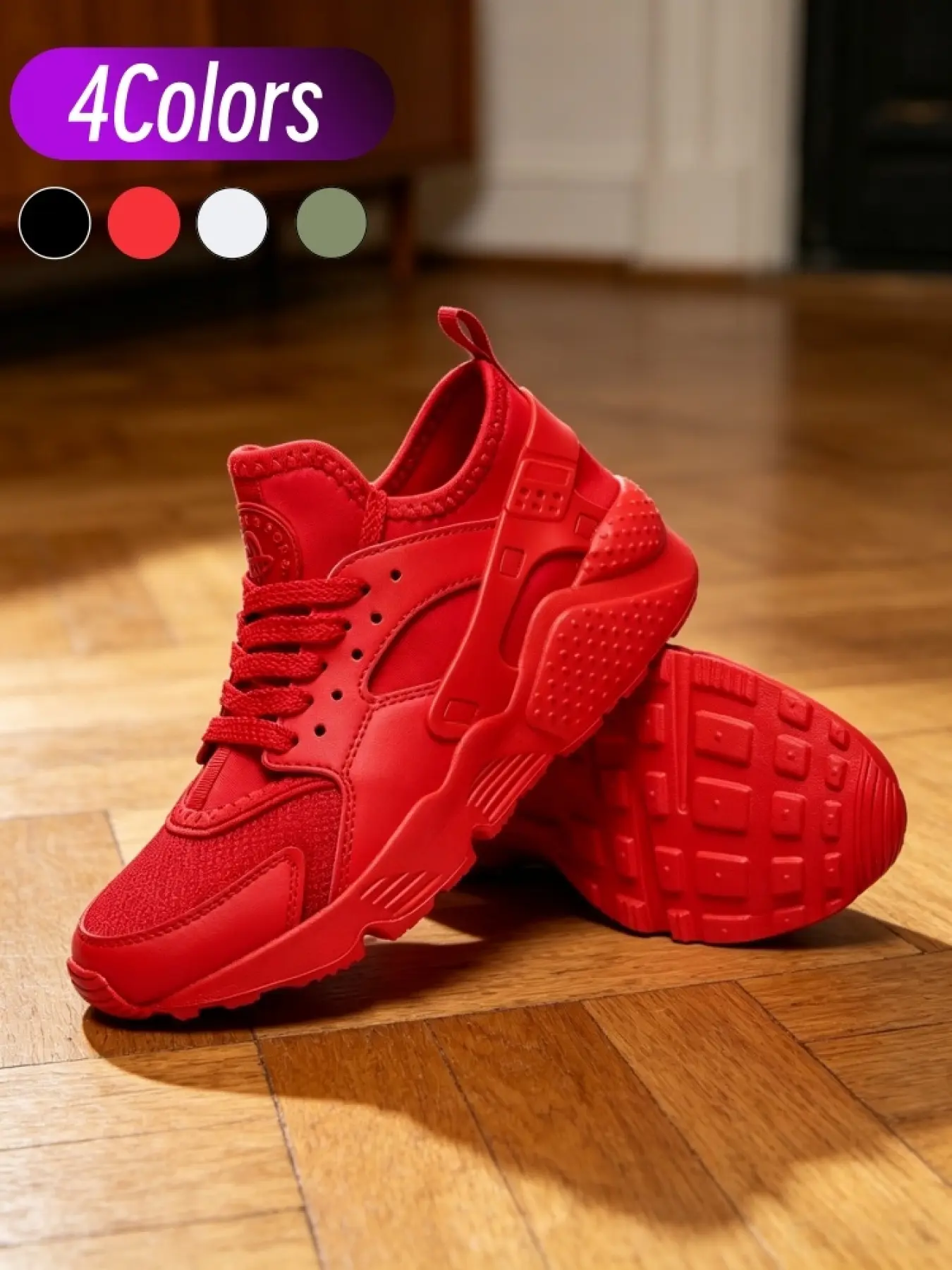 Men's Sporty Athletic Casual Thick Soled Sneakers with Hollow Out Buckle Design, Thick High Elastic Md Soft Sole, All Seasons Streetwear Sneaker Style, PU Leather Upper