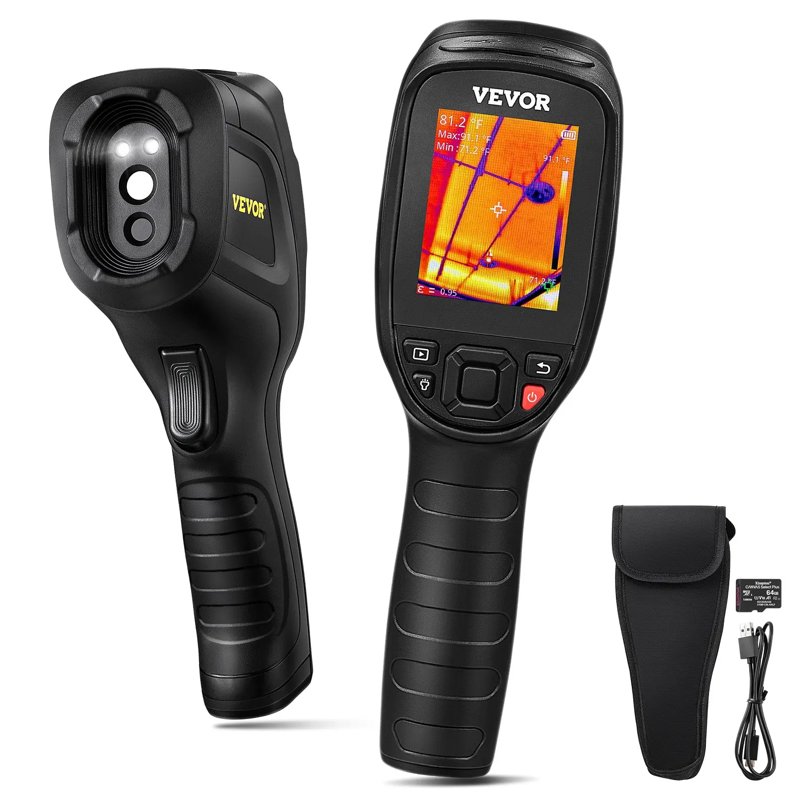 VEVOR Thermal Imaging Camera, 320x 240 Pixels Super Resolution with 2MP Visual Camera, 25Hz Refresh Rate Infrared Camera with -41022 Temp, 64G SD Card and Rechargeable Li-ion Battery