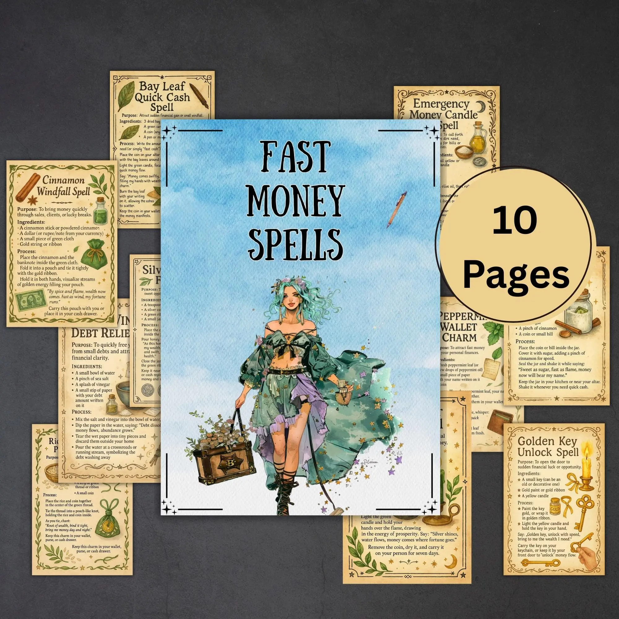 Witchcraft Fast Money Spells, Digital Book of Shadows, Wealth Printable, Spell Kit & Grimoire for Adults, Magical Rituals Guide