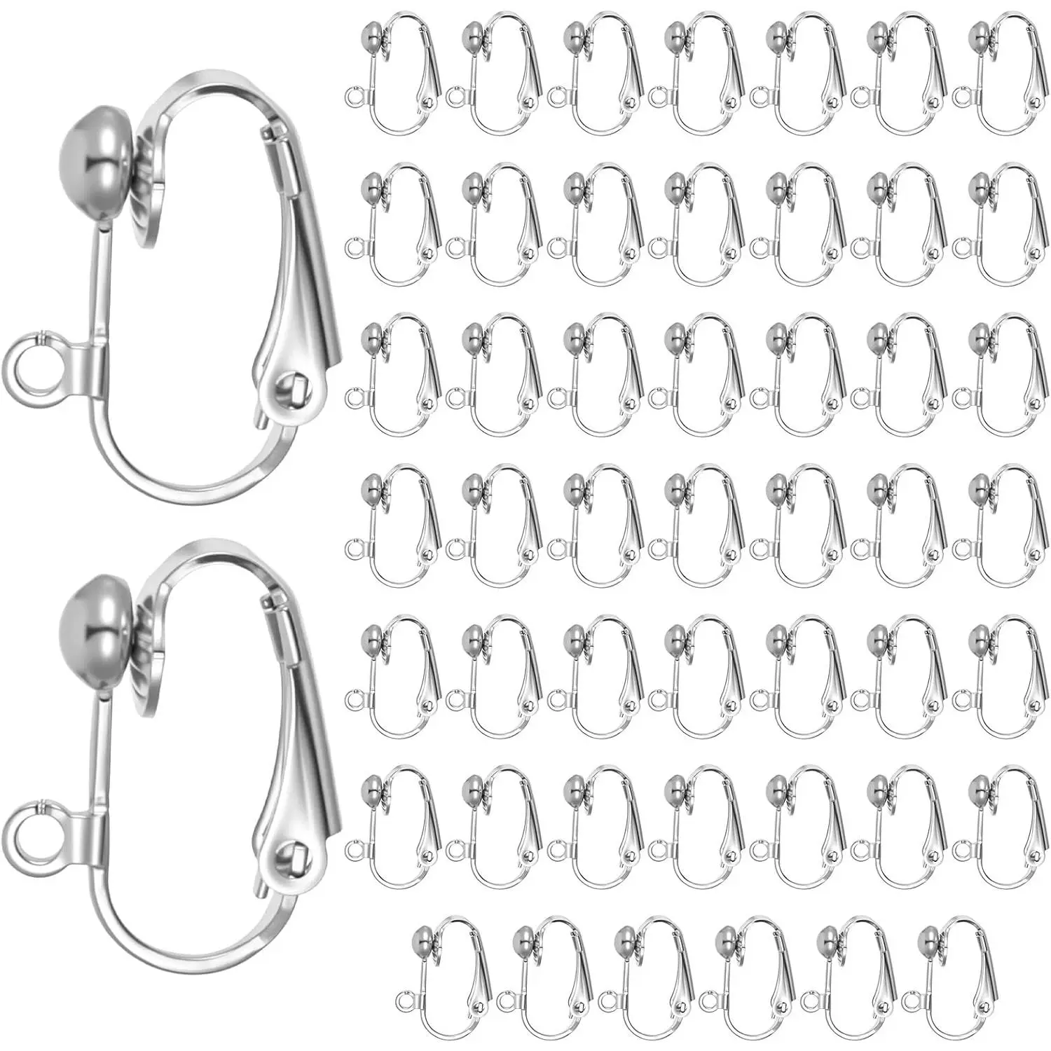 50 count Clip- Earrings Findings Easy Open Clip- Earring Backs Non- Earrings Ear Clips Stainless Steel Clips  Earring Converter DIY Clipes for  Making  (16mm)
