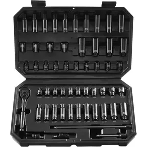 2026 VEVOR Impact Socket Set 1/4" Drive, 55-Piece Deep & Shallow Socket Set Standard SAE (5/32 to 9/16 inch) & Metric (4 to 15 mm) Size, 6 Point, CR-V, Extension Bar, Universal Joint, Reducer