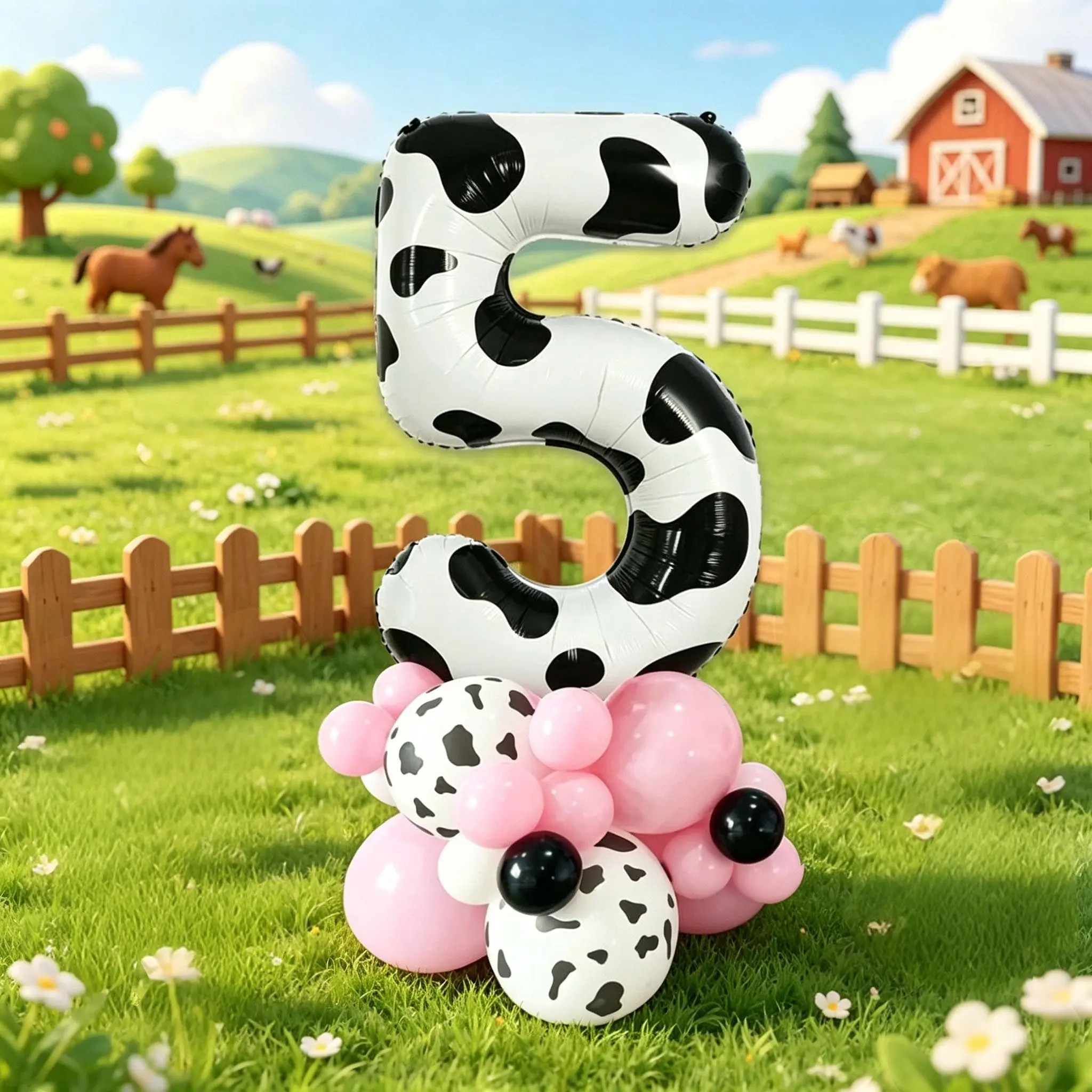 23-Piece Cow Print Farm Theme Balloon Column, Balloon Decorations Kit, Includes 40-Inch Number Foil Balloons, Perfect for Birthday Parties, Baby Baptism, Western Decor