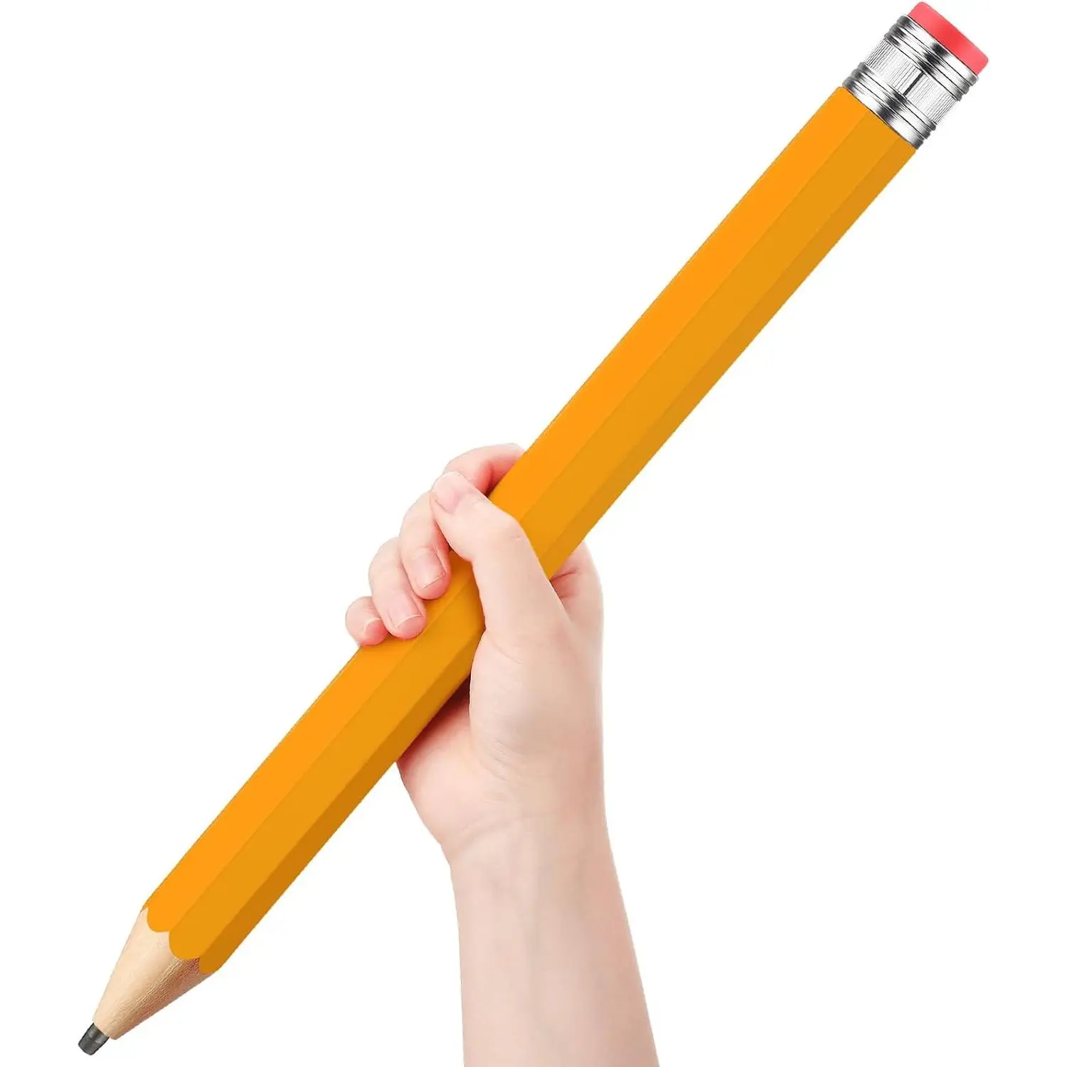 16-Inch Wooden Giant Pencil with Hexagon Shape, Smooth Write, Wooden Body, Cap & Eraser - Multiple Colors Funny Novelty Gift for School & Office Stationery Supplies (Yellow)