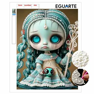 DIY Art Pearl Painting Kit, Blue Girl Pattern, Halloween Gift, Self-Stick Canvas, Stress Relief Craft, Wall Decor, Home Decoration