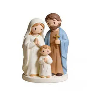 9cm Christmas Easter Decoration, Jesus Holy Family Resin Statue, Catholic Icon, Christian Baptism Home Office Ornament, Religious Gift