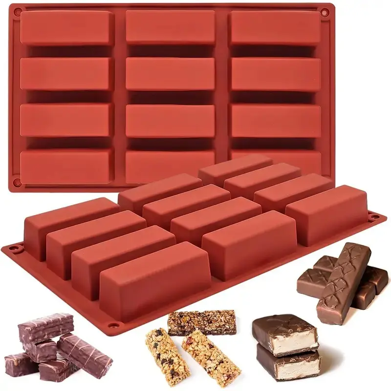 High Quality Non Toxic Flexible Silicone Bakery Molds Set - 2 Rectangular 12-Cavity Reusable Cookie/Candy Molds for Teenagers, -40°F to 446°F, Brick-Shaped Diet Control Indoor Recreation Bakeware Tools