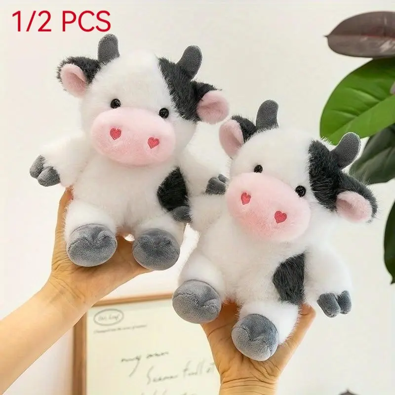 Cute Cow Plush Doll - 23cm Soft Huggable Stuffed Animal, Fluffy Cow Shape, Christmas Birthday Gift, Decorative Pillow, Cozy Home Decoration, Stuffed Farm Animals