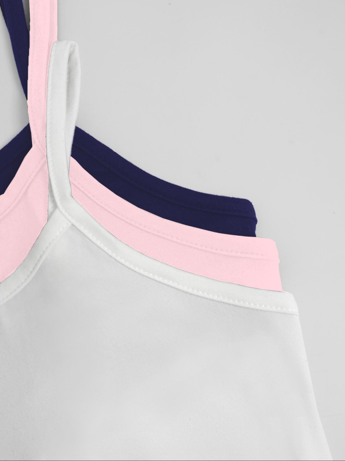 3pcs women's casual fashion sports multi button round neck solid color suspender top mixed three piece set