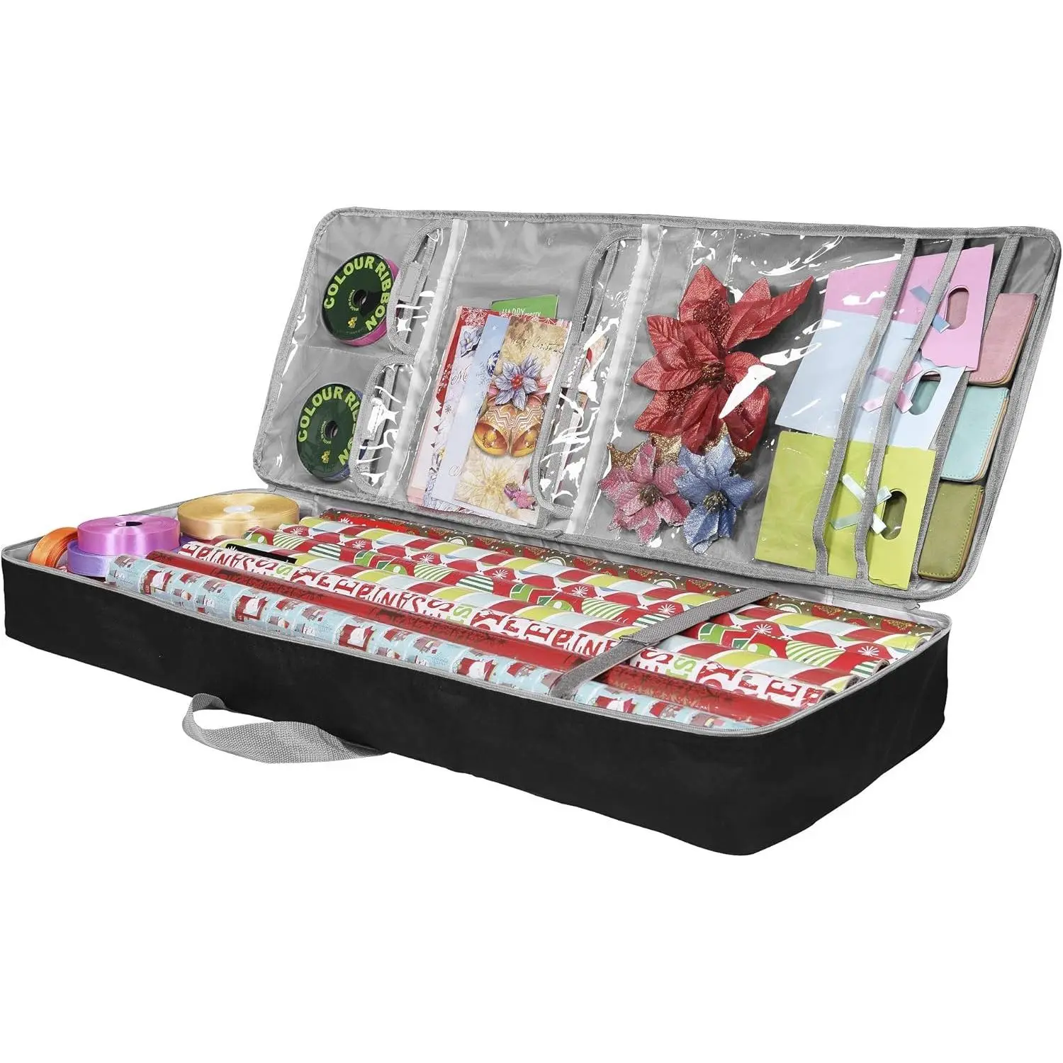 Christmas Gift Wrap Organizer Wrapping Paper Storage Container Box (37” x 14” x 4”) Constructed of Durable 600D Oxford Material (Black)