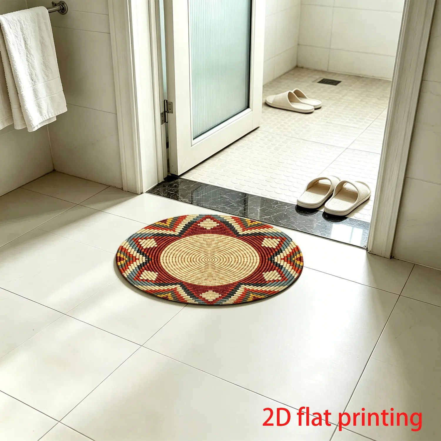 1 Pc Round Floor Mat, Geometric Pattern Area Rug, Household Decorative Home Decor Rug, Suitable for Hotel Decoration, Holiday & Festival Decor, Modern Geometric Design