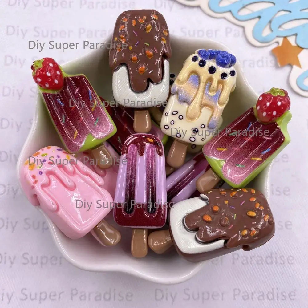 8PCS Resin Colorful Blueberries Strawberries Chocolate Flavored Popsicles Figurine Flat back Stones Scrapbooks DIY Decor Crafts