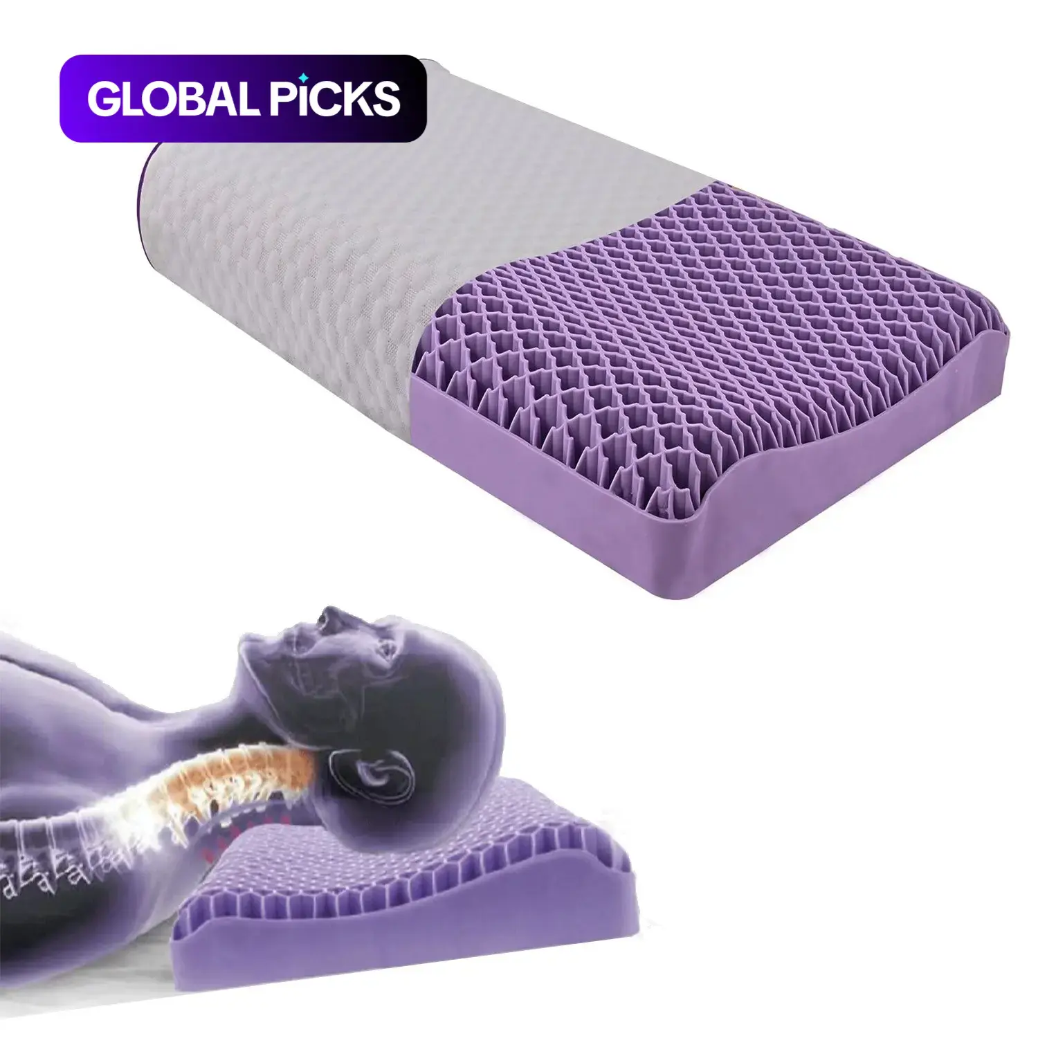Purple Honeycomb Gel Pillow, 100% Elastic Mesh, Large-Size Contoured Ergonomic Cooling Pillow, Includes Breathable Cover, Fully Washable, Easy Maintenance, Ideal Cooling Pillow for Summer #GLOBAL PICKS