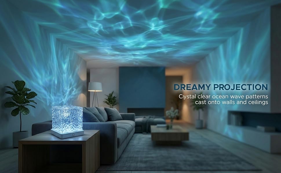 Waterproof Bath Light for Inside Bathroom, Rechargeable Cube Shape Kids Shower Lamp, RGBW 13 Color Changing Bathtub Lamp with Remote Ocean Wave Projector Mood Night Lighting
