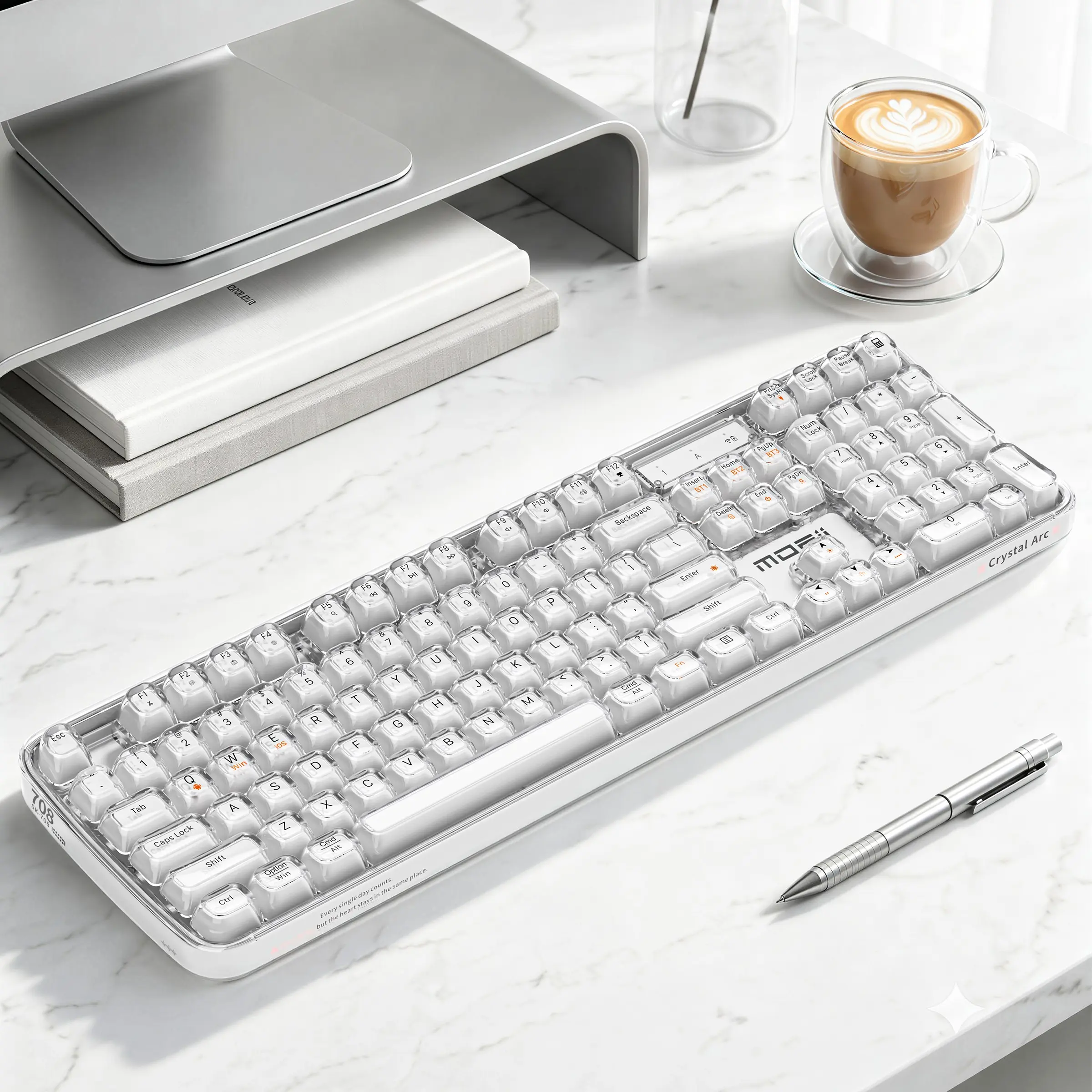 MOFii 708 Crystal Semi‑Transparent Tri‑Mode Wireless Keyboard, RGB Backlit High‑Aesthetic Membrane Keyboard, Ideal Partner for Gaming & Office Work