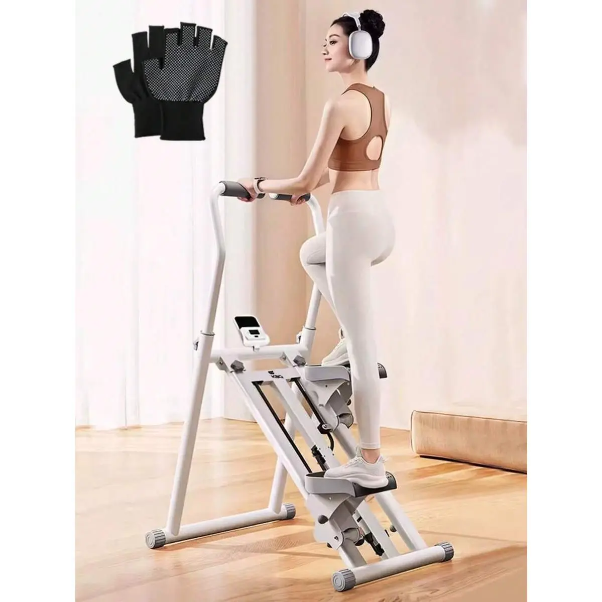Upgraded Silent Stepper: Adjustable Resistance Home Folding Mountaineer, Comes With A Pair Of Sports Non Slip Gloves, Multi Functional Space Pedestrian Machine, Small Folding Stair Machine, Home Silent Climbing Machine, Vertical Stepper, Home Office Aerob