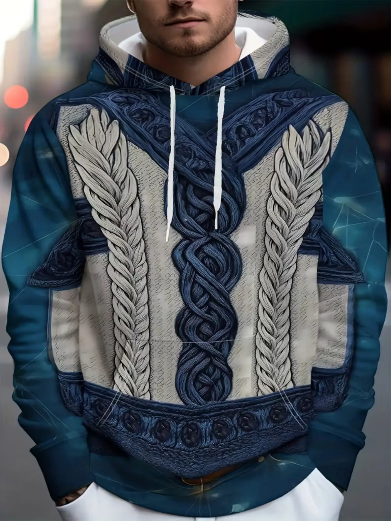 Nordic Style Graphic Hooded Sweatshirt, Unisex Casual Pullover, Long Sleeve H-Type Fit, Fall & Winter Outerwear, Batch Number 20241231