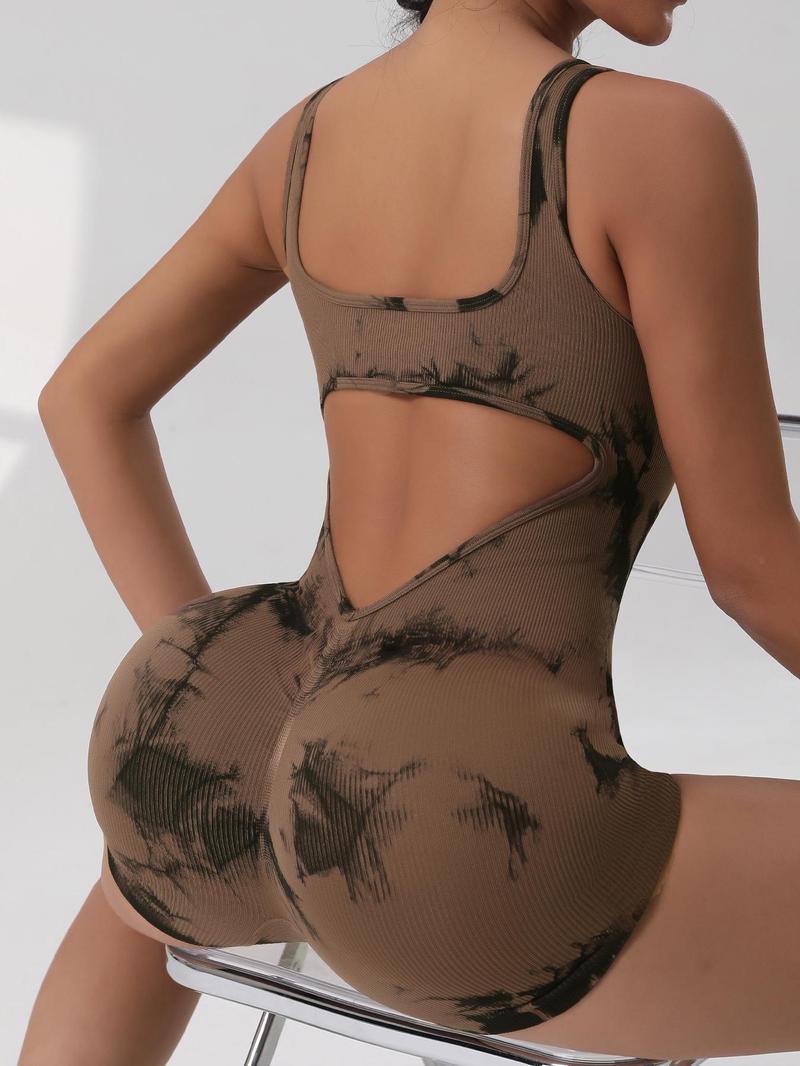 Women's Solid Striped Print Scoop Neck Racerback Tank Romper, Casual Comfy Breathable High Stretch Seamless Bodysuit for Daily Wear, Ladies Clothes for All Seasons, Tops