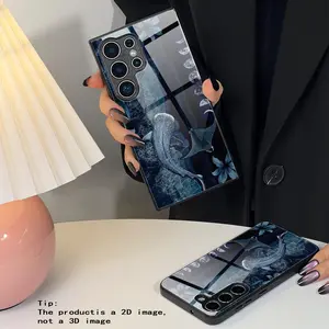 Phone Case: 1 Deep Blue Ocean Whale Shark and Manta Ray Moon Phase Floral Pattern HD Glass Phone Case for Galaxy S26 S25 S24 S23 S22Pro S21 S20 Fe Plus Ultra Pro A56 A55 A54 A53 A52 A51 A36 A35 A34 A32 A26 A25 A24 A23 A16 A15 A14 A06 A05 A03s