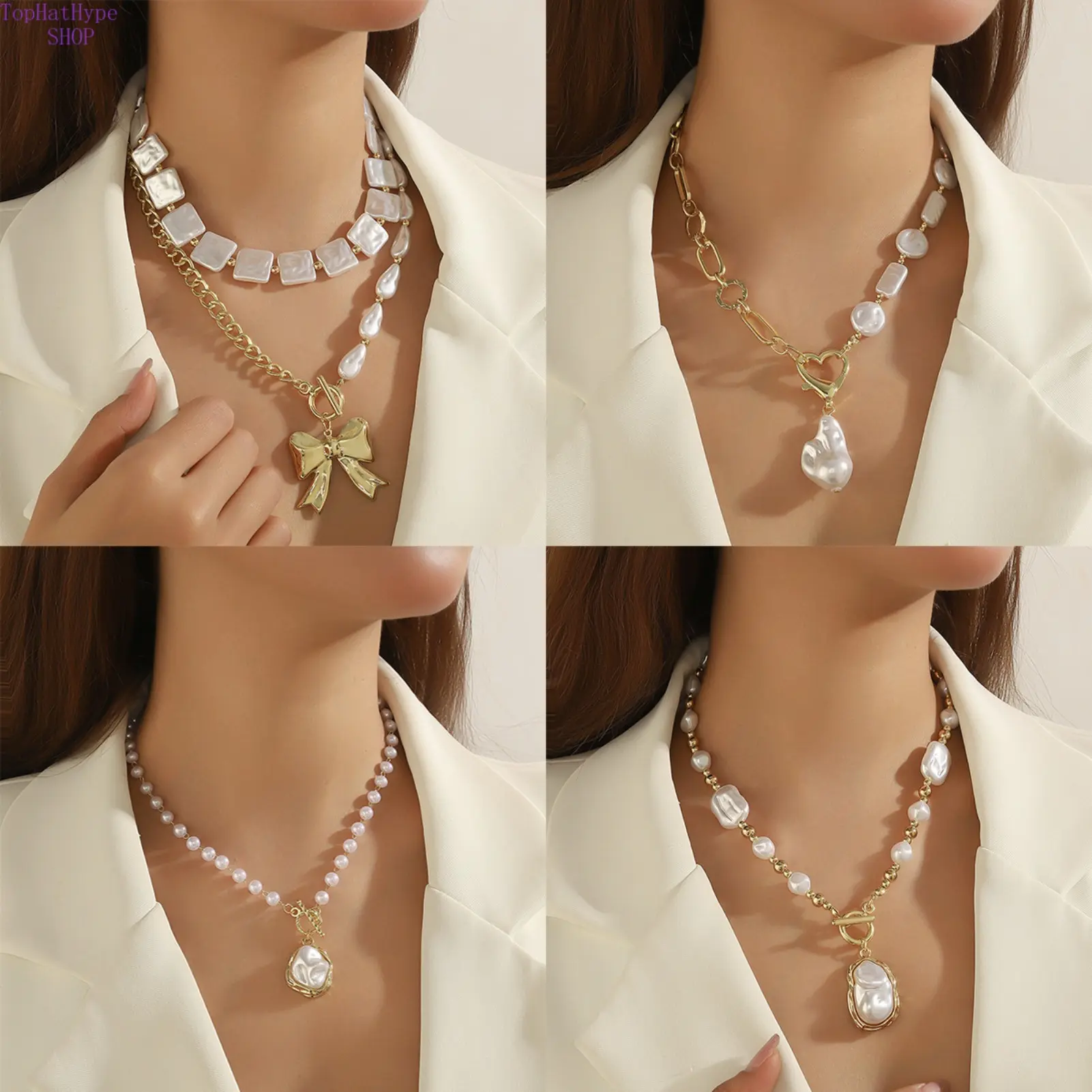 Baroque Chain Necklace for Women, Elegant Vintage-Style Irregular Jewelry for Daily Wear and Casual Outfits, Pearl Chain Necklace, Pearl Jewelry Set, Female