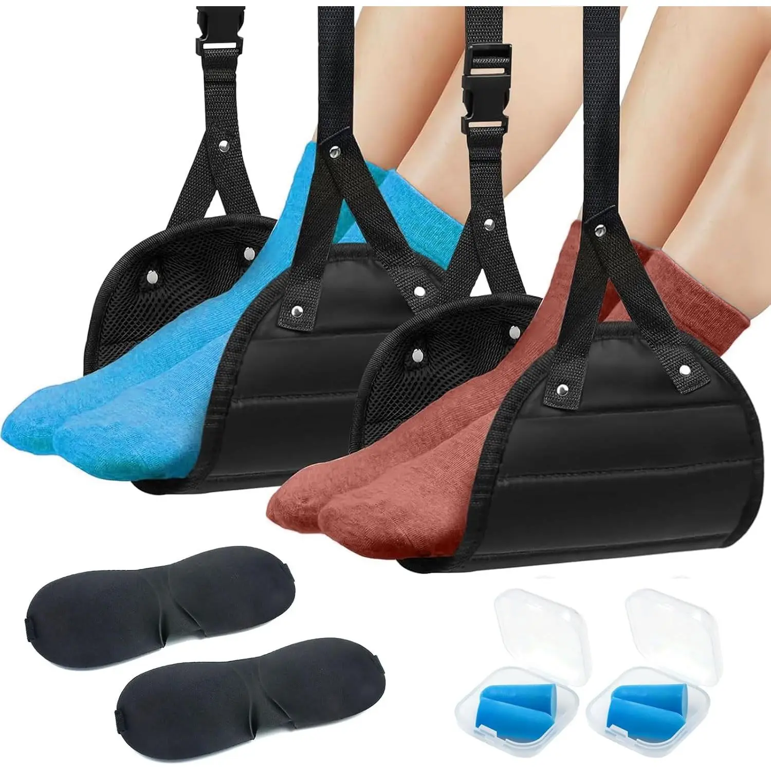 2 Pack Foot Hammock for Plane Travel, Portable Adjustable Airplane Foot Rest Leg Hammock Foot Sling for Long Flight