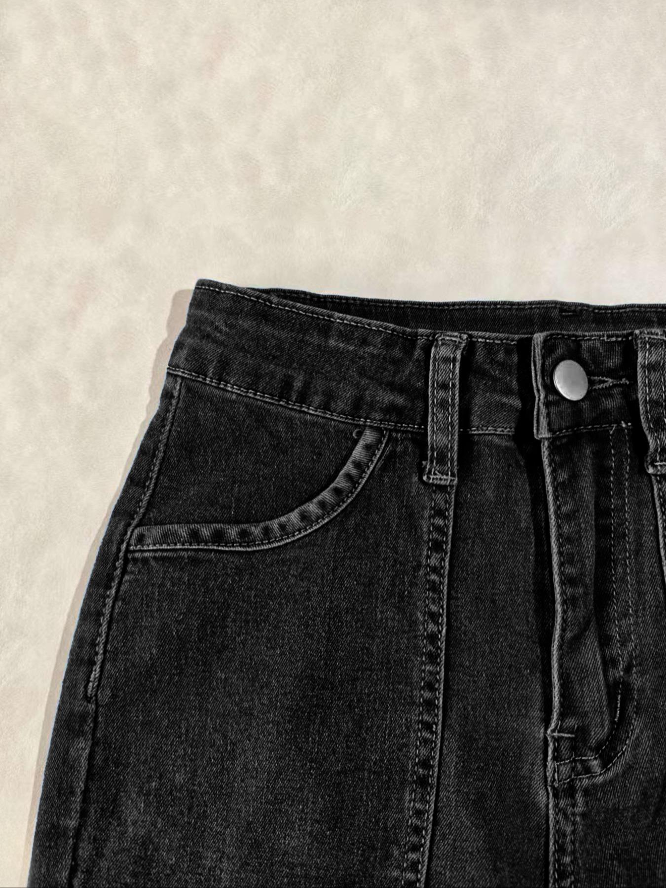 Women's Plain Multi-pocket Denim Elastic Slim Fit Button Cargo Pants, Casual Street Trousers for Everyday Wear, Ladies' Bottoms for All Seasons, Jeans, Womenswear