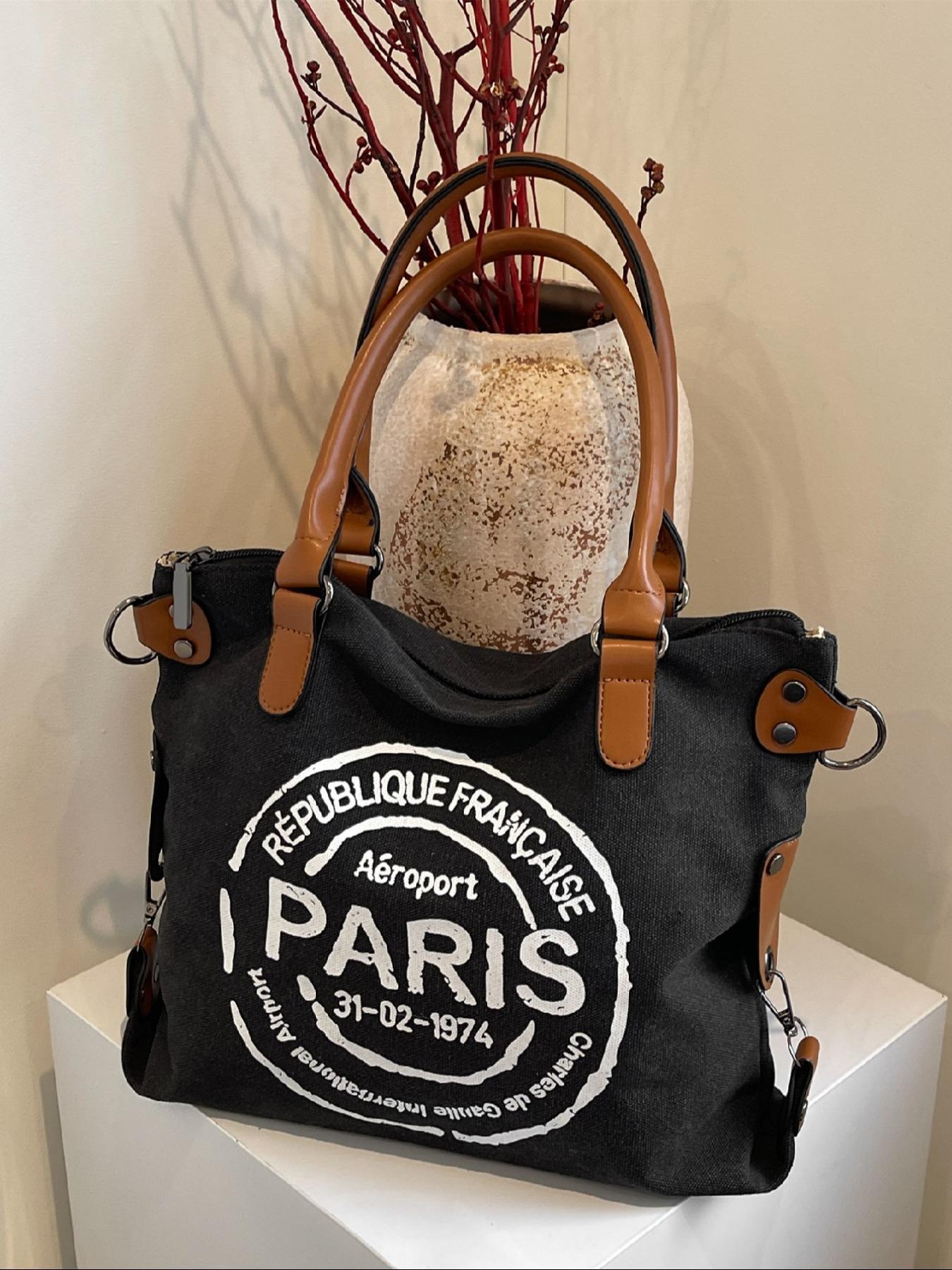 Fashionable Letter Print Handbag, Casual Pu Leather Zipper Shoulder Bag for Women, Casual Trendy Versatile High-quality Daily Commuting Bag, Girl Fashionable Shopping Bag, Fashionable Patterned Bag