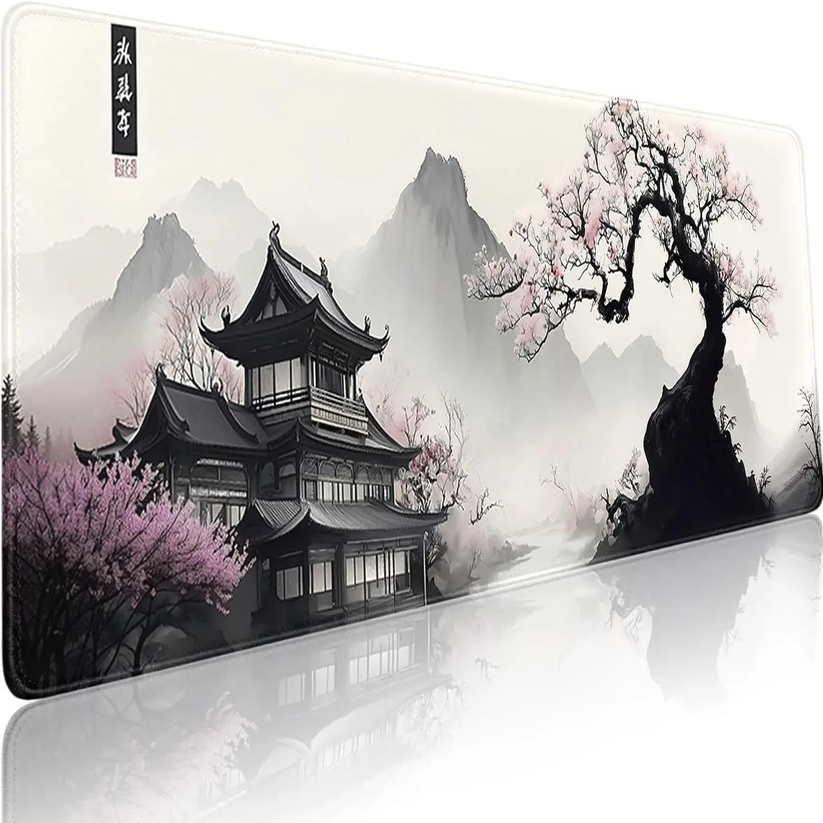 Watercolor Cherry Blossom Superfine Cloth Gaming Mouse Pad - Non-Slip Rubber Base, 31.5x11.8" Desk Mat for Office Computers & Office Stationery Organization