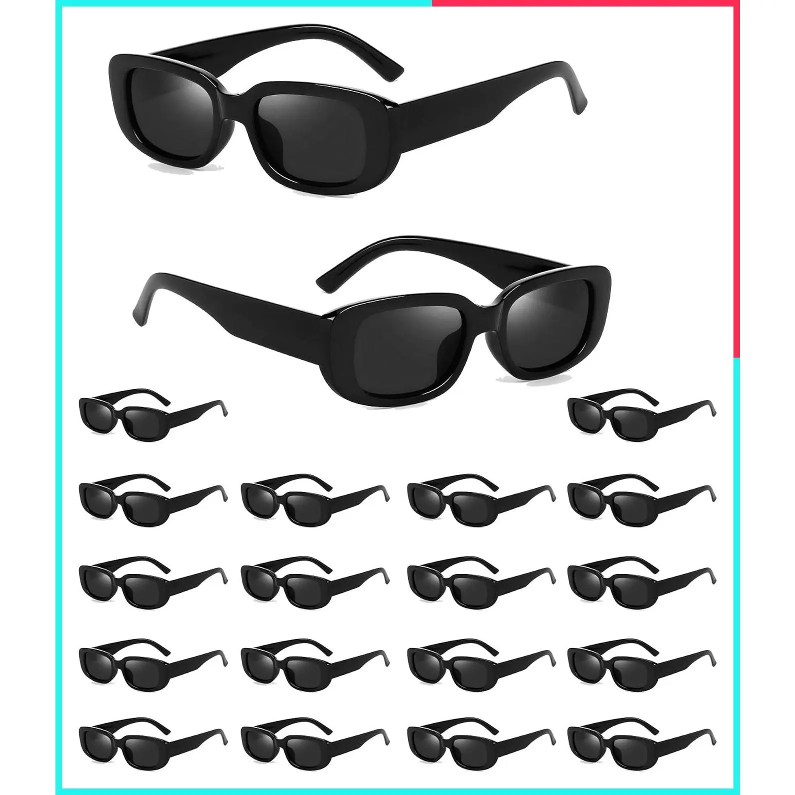 Bulk Black Rectangle Sunglasses for Women and Men, Small Vintage Narrow Square Y2K Shades