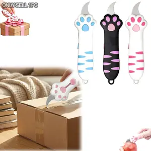 Cat Paw Paper Box Cutter, Mini Extendable Craft Knife, Portable Cute Cat Claw Knife with Handle, Multi-Use Paper Box Tool, Office Cutting Supply