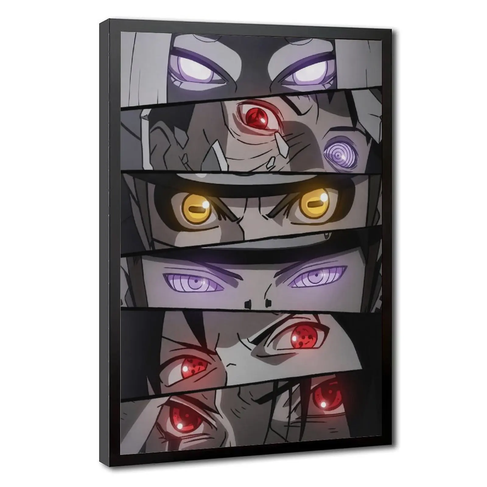 Naruto Shippuden Eyes Monochrome Canvas Wall Poster Featuring Iconic Glowing Colored Dojutsu Eyes Anime Decorative Painting for Room Decor