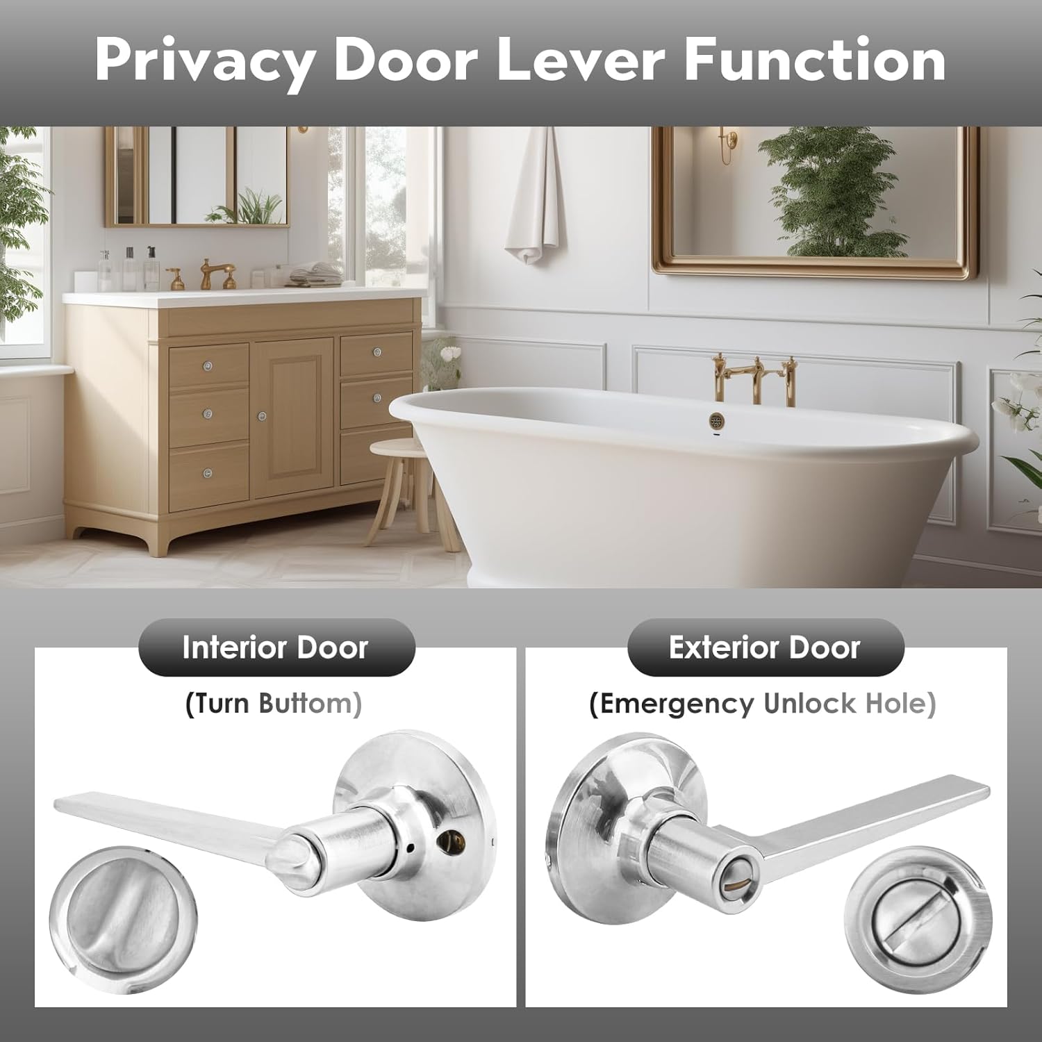 Keyless Door Handle Lock Without Key,Reversible Door Lever with  Released for Right & Left Side, for Interior for Bathrooms and Bedrooms (Classic,, Brushed Nickel)