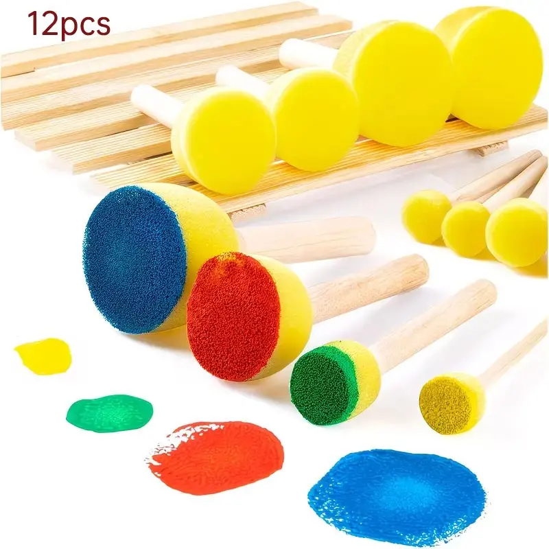 12-Piece Sponge Brush Set for Graffiti and Painting, Round Mushroom Stamp and Sponge Rod, Ideal for Art Projects, Professional Use