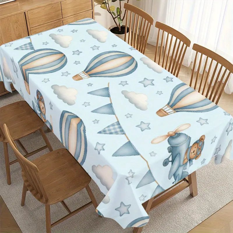 [jit] 1pc Soft and stylish 2D hot air balloon aircraft star pattern tablecloth, for dining table, coffee table, desk, bookshelf, picnic table, outdoor table