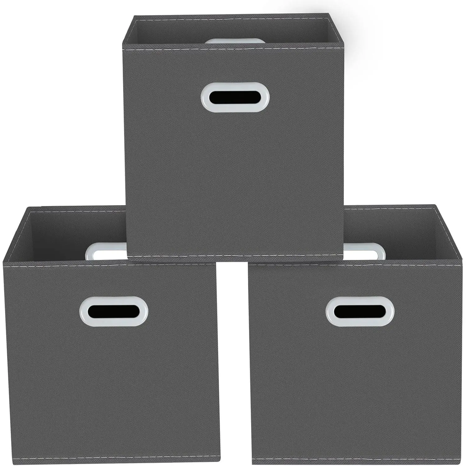 storage bins Cubes, Fabric Cube Organizer with Handle, Foldable Cube Bins for Cloth or Accessary Storage, 11x11x11, Set of 3,(Gray)